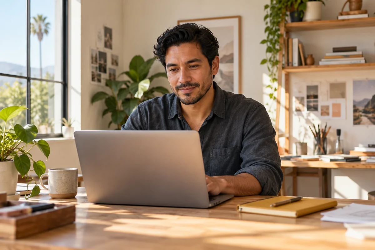 Illustrative photo of an independent business owner working in his studio