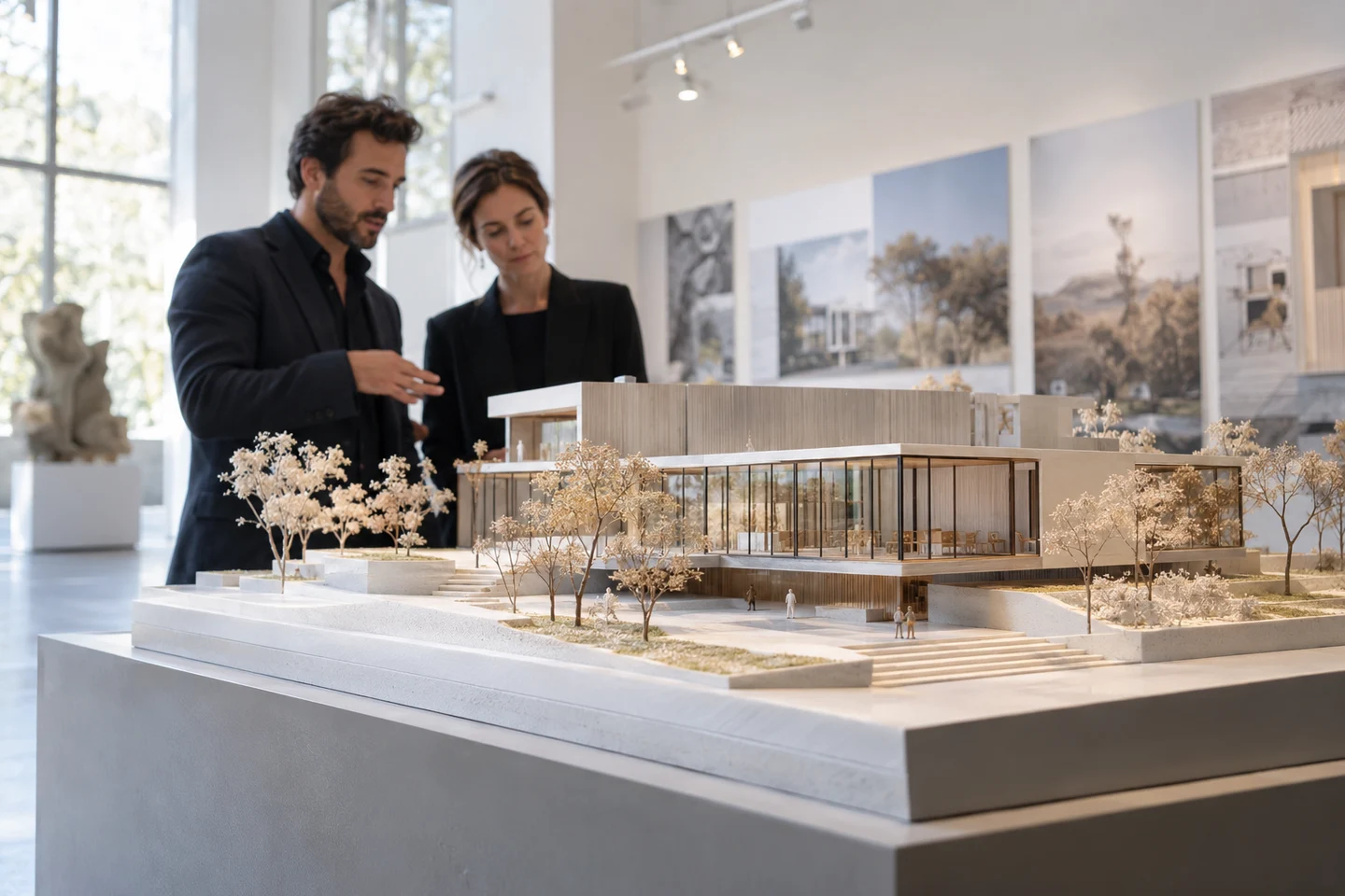 Architectural scale model in a bright presentation space